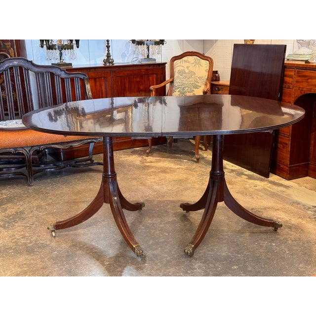 19th Century 19th Century Duncan Phyfe Style Double Pedestal Mahogany Dining Table For Sale - Image 5 of 14