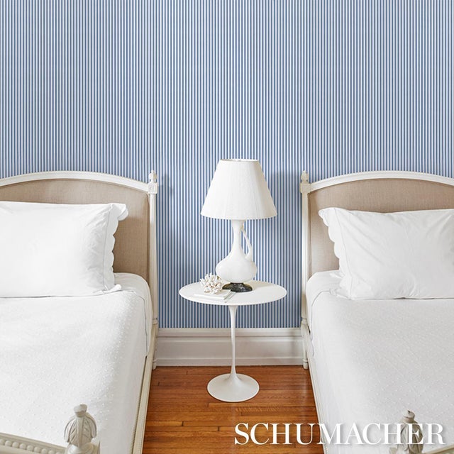 2020s Sample - Schumacher Mathis Ticking Stripe Wallcovering In Delft For Sale - Image 5 of 6