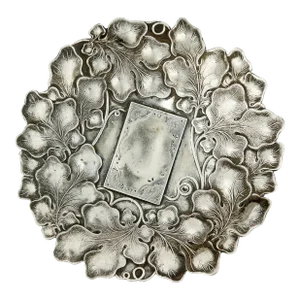 Victorian Card Receiver Silver Plate Grape Leaves 19th Century