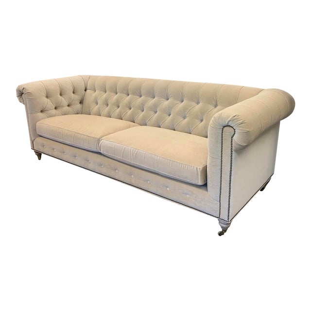 Contemporary Chesterfield Beige Velvet 100" Sofa Chairish