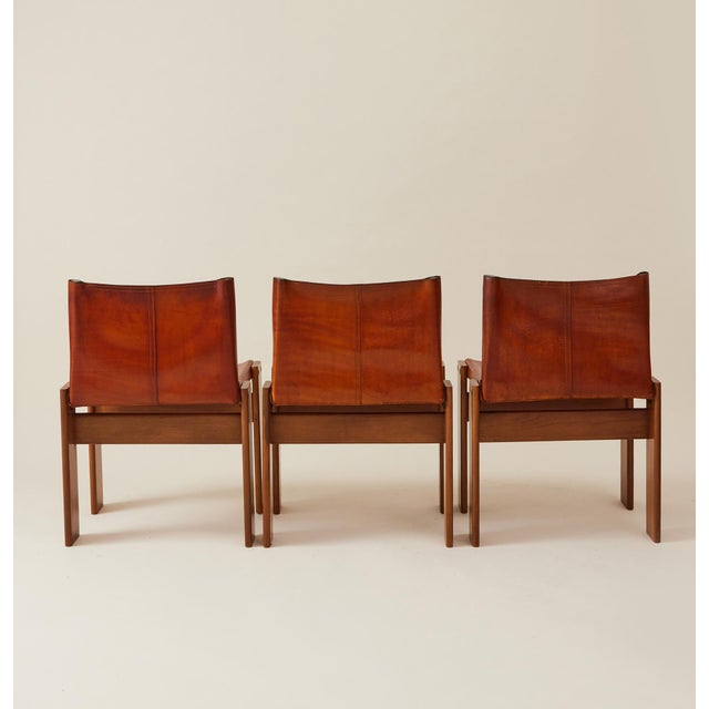 Molteni Afra & Tobia Scarpa Cognac Colored "Monk" Leather Dining Chairs for Molteni 1974 - Set of 6 For Sale - Image 4 of 15