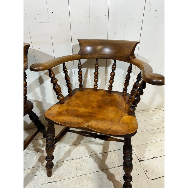 Brown Victorian Elm and Birch Captain's Chair, England, 1880s For Sale - Image 8 of 13