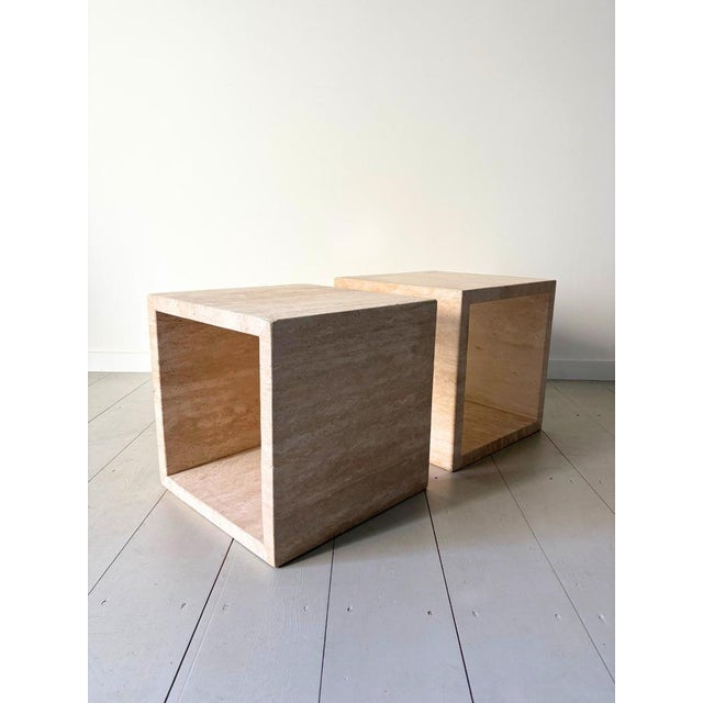 1980s Cubical Travertine Marble Side Tables, Italy, 1980s, Set of 2 For Sale - Image 5 of 18