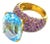 Bochic "Orient" Vintage Blue Topaz & Pink Sapphire Cocktail Ring 18K Gold & Silver, Size 7 For Sale