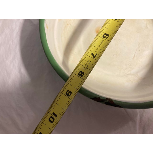 Pistachio Vintage Enamelware Bowls Set of Two Nesting Bowls Green Exterior With Off White Interior For Sale - Image 8 of 12