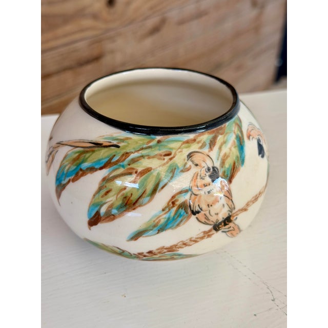 Vintage Hand-Painted Cockatoo Tropical Ceramic Bowl or Cachepot For Sale - Image 4 of 10