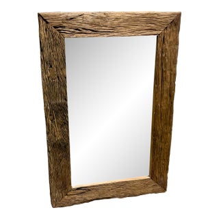 Vintage Rustic Railroad Tie Frame Wall Hanging Mirror For Sale
