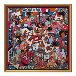 Vintage Framed Authentic Original Hermès Art Advertisement Lithograph Featuring Hermès Zabavushka Scarf