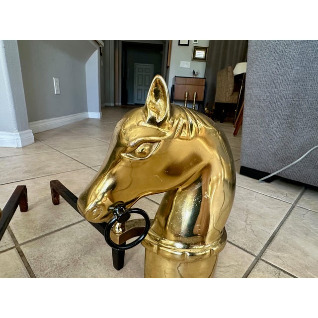 Pair of Brass and Iron Horse Equestrian Andirons For Sale - Image 11 of 18