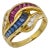 Vintage Ruby Sapphire Diamond 18k Yellow Gold Cocktail Ring, Size 6.75 For Sale