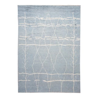 Gray Modern Moroccan Style Wool Rug Handmade With Tribal Motif For Sale