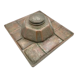 1900s Art Nouveau Tiffany Studios Bronze "Zodiac" Pattern Inkwell on Tray #1078