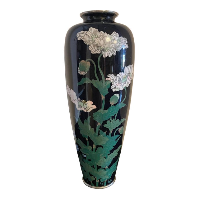 Meiji Style Japanese Cloisonné Floral Vase For Sale