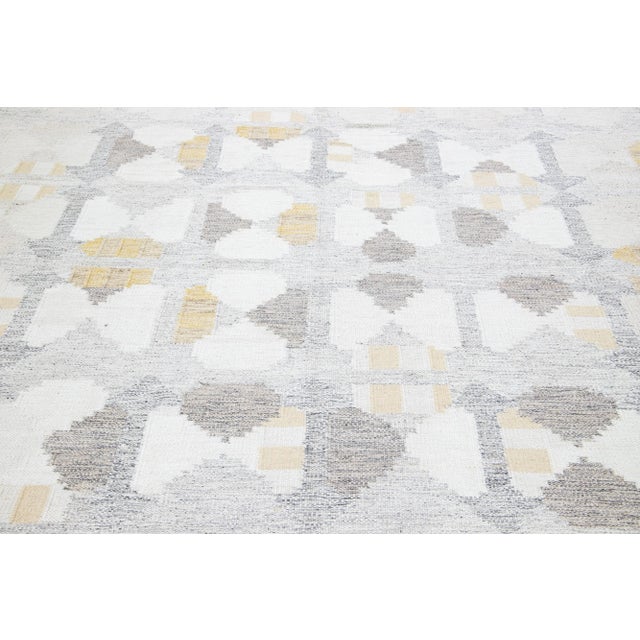 Textile Gray Modern Geometric Swedish Style Wool Rug For Sale - Image 7 of 7