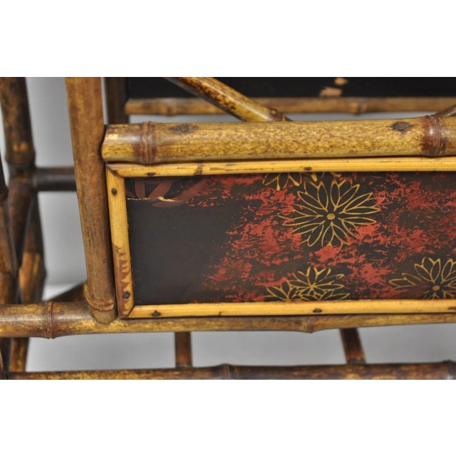 Antique English Victorian Bamboo Fretwork Canterbury Magazine Rack Stand For Sale - Image 14 of 17