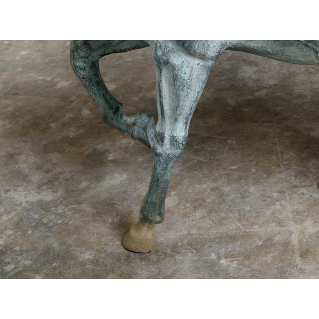 Light Gray French Midcentury Bronze Horse Statue with Raised Hoof and Patina For Sale - Image 8 of 12