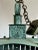 Authentically patina'd hand-made American country/rustic hanging verdigris lantern with lovely punched detail on the 4...