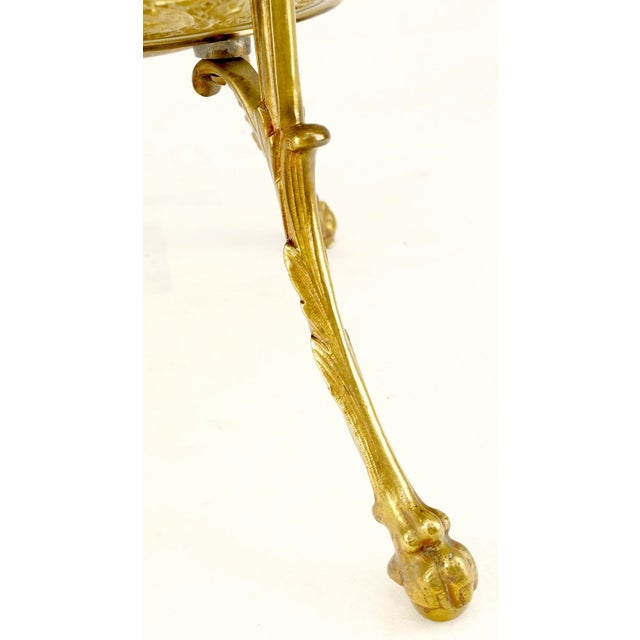 Gold 3 Tier Solid Cast Brass Glass Top Tri Legged Dragon Motive Stand For Sale - Image 8 of 14
