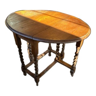 English Oak Barley Twist Gateleg Oval Drop Leaf Table For Sale