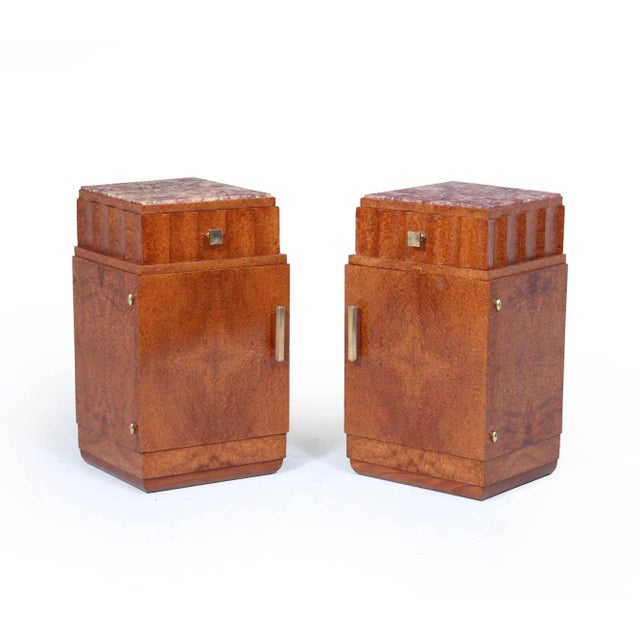 French Art Deco Bedside Tables in Amboyna and Marble, 1930s, Set of 2 For Sale - Image 15 of 15