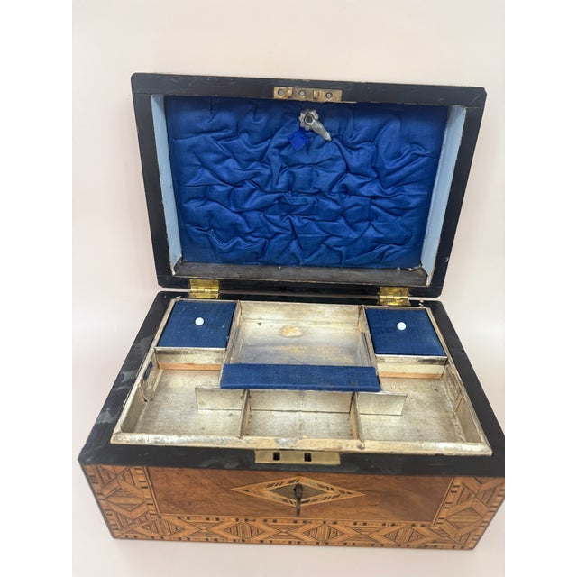 Antique Marquetry Inlaid Wooden Jewelry Box For Sale - Image 12 of 16