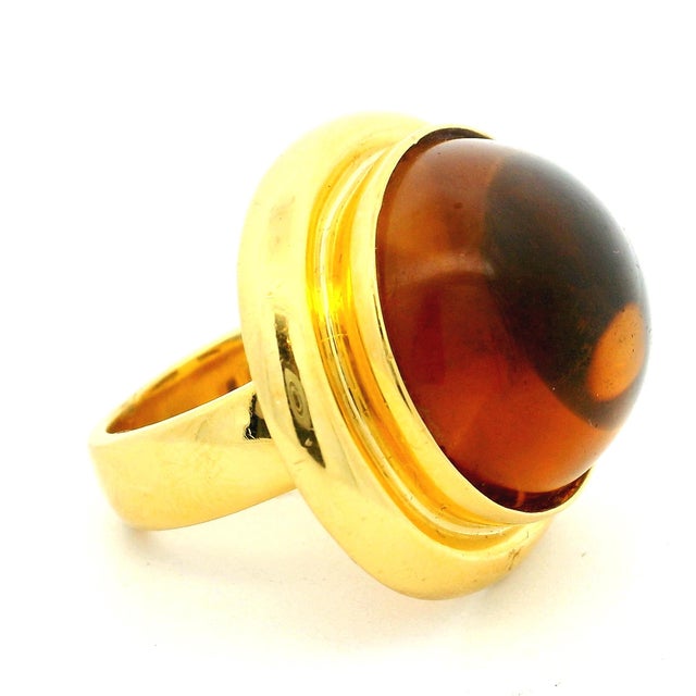 Canary Yellow Vintage Turgo 18k Gold Large Cabochon Citrine Statement Ring, Size 7 For Sale - Image 8 of 10