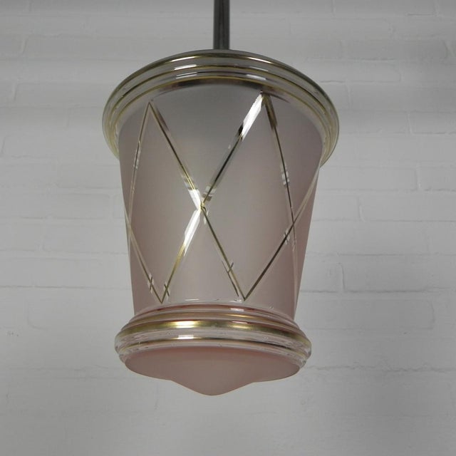 1930s Art Deco Hanging Lamp with Pink Glass Shade, 1930s For Sale - Image 5 of 13