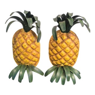 Metal Pineapple Golden Bookends - a Pair For Sale