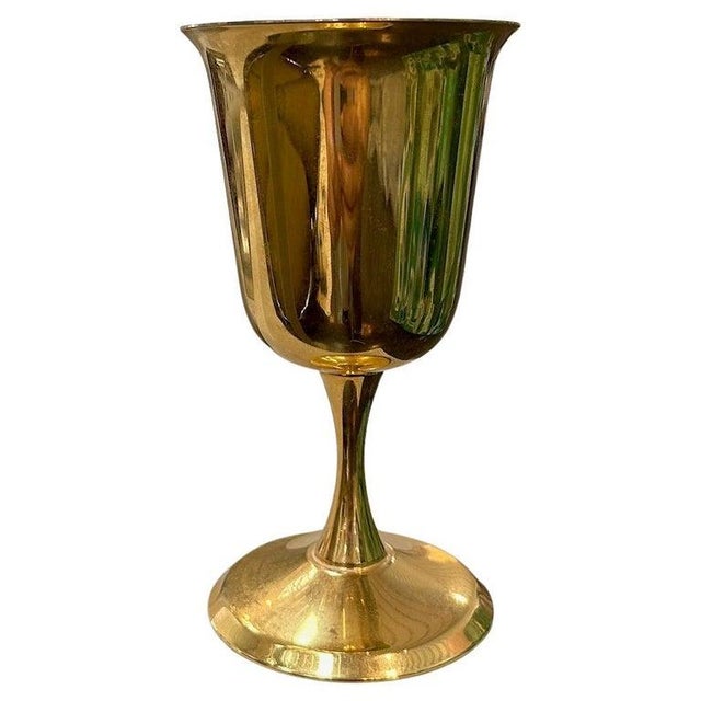 Mid 20th Century Brass Wine Goblets With Silvered Interiors, Set of Nine For Sale - Image 6 of 7