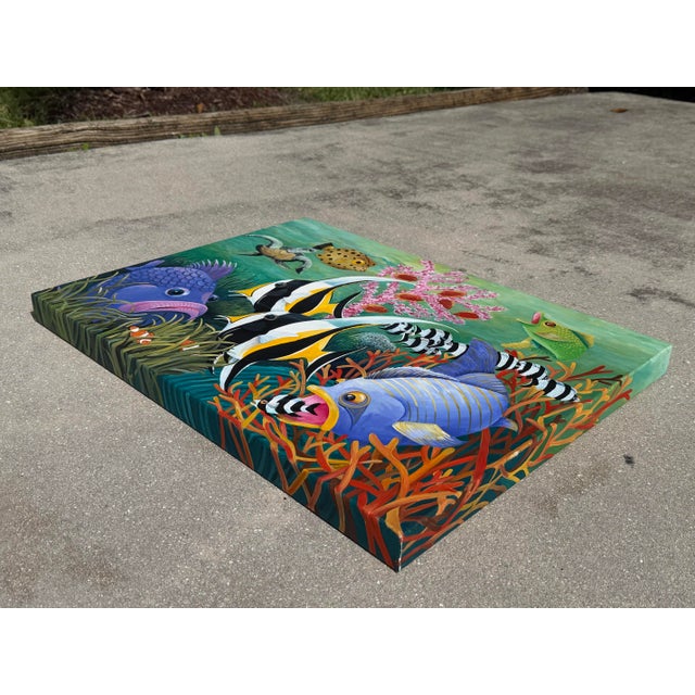 Hand-Painted Tropical Reef Fish Gallery-Wrapped Canvas Painting For Sale - Image 4 of 12
