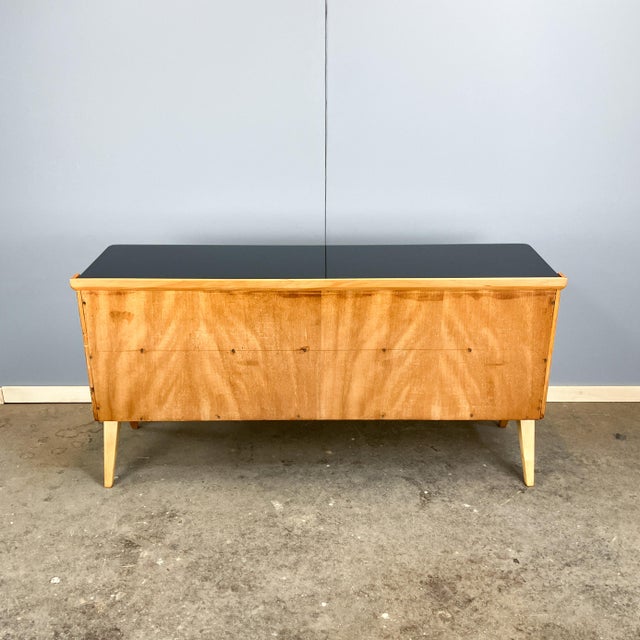 Small Pearwood Chest of Drawers with Black and White Glass Top from WK Möbel, 1950s For Sale - Image 12 of 13