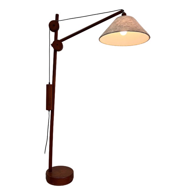 Floor Lamp with Adjustable Arm and Counterweight, Denmark, 1970s For Sale