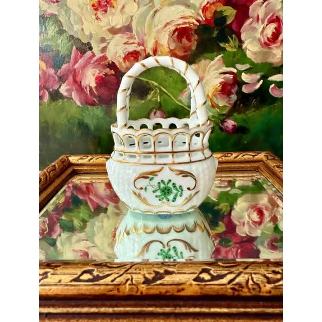 1990s Herend Hungarian Vintage Mini Hand-Painted Porcelain Basket With Handle - Made in Hungary For Sale - Image 5 of 10