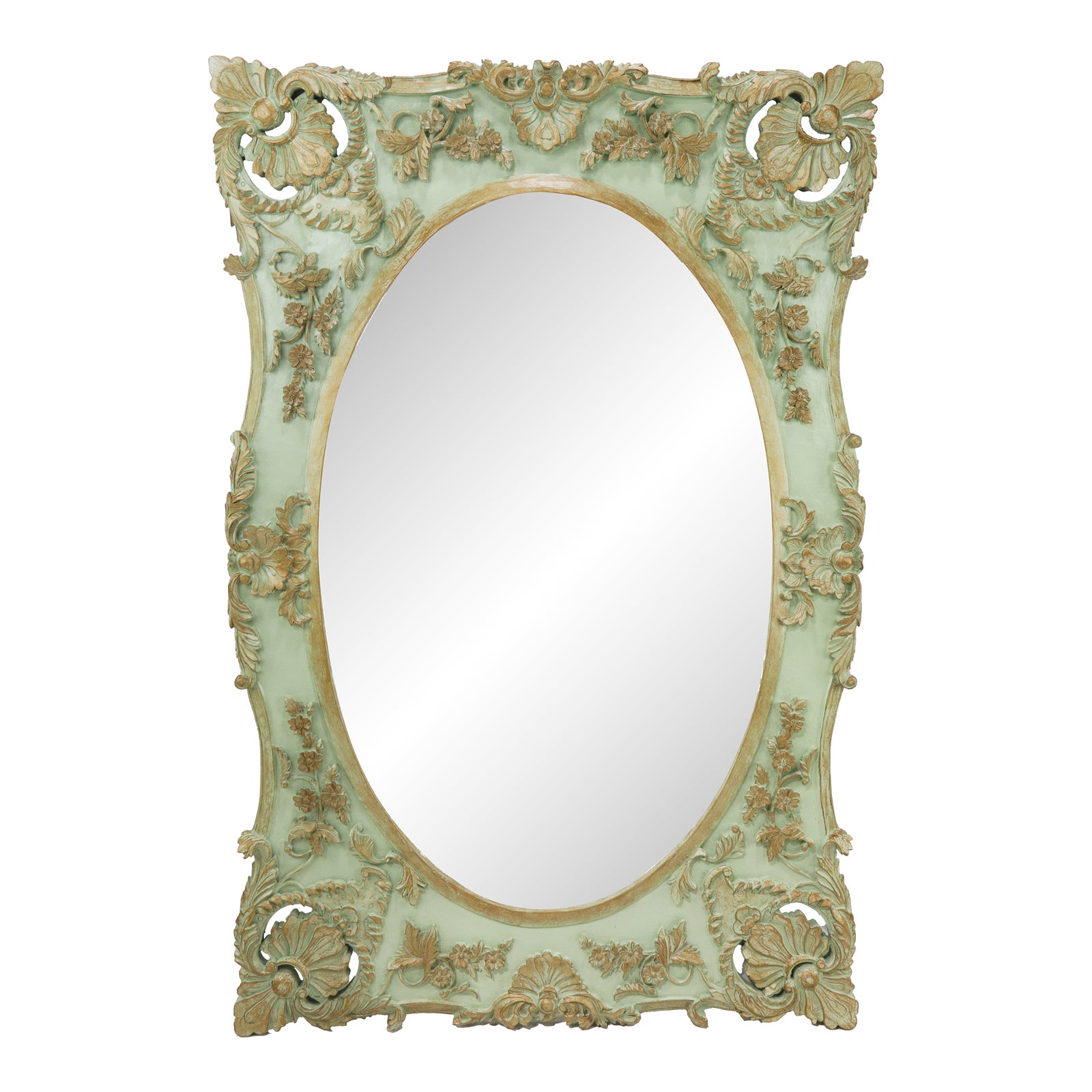 Vintage Rococo Style Oval Wall Mirror With Floral Carved Frame | Chairish