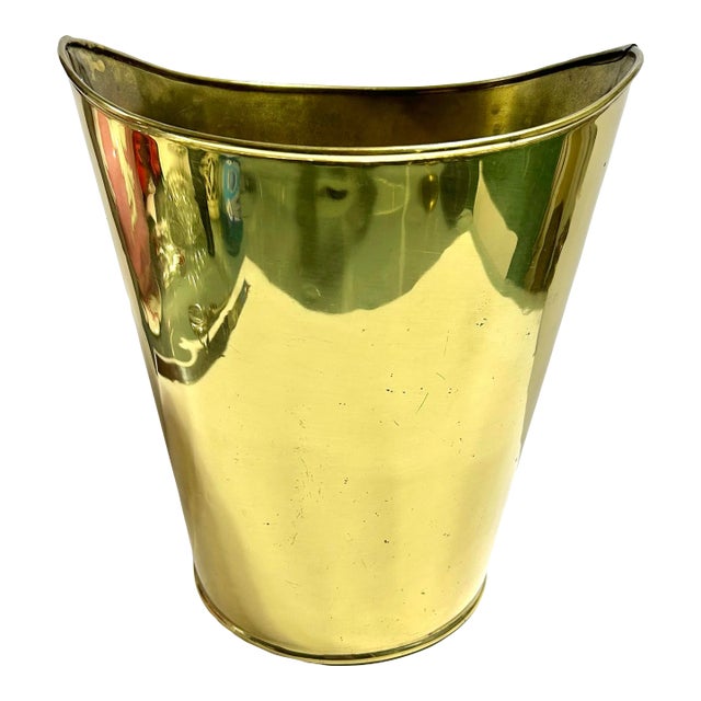 English Brass Wastebasket Cachepot, Hammered Planter Vase For Sale