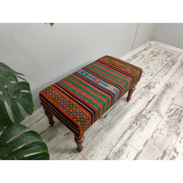 Bohemian Kilim Upholstered Padded Piano Bench For Sale - Image 4 of 9