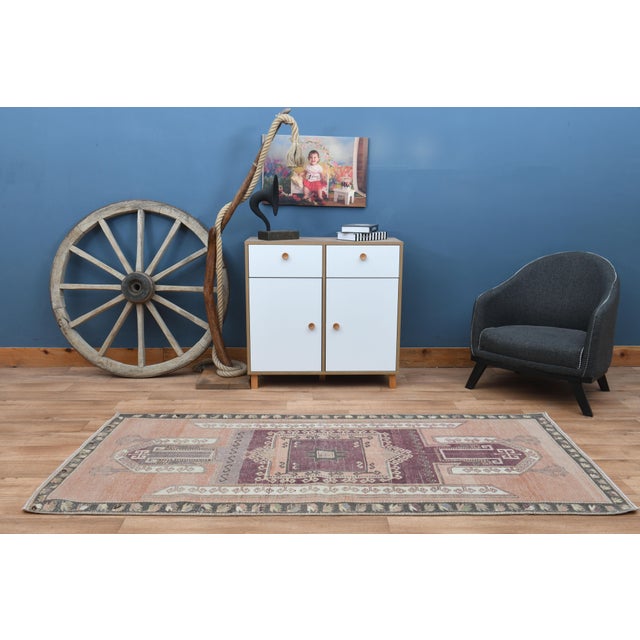 Orange Purple Area Rug Turkish Vintage Oushak Handmade Runner Rug For Sale - Image 4 of 11