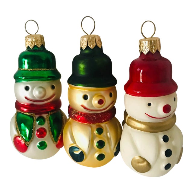 1990s Vintage Christmas Ornament Set of 3 Snowmen For Sale