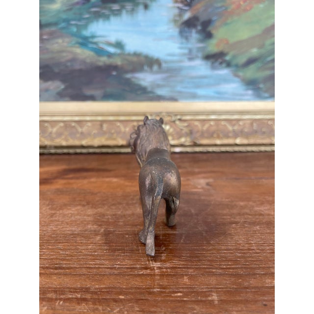 1970s Likely Antique Possibly Hand-Cast Bronze Toned Lion Figurine With Folk Art Styling For Sale - Image 5 of 8