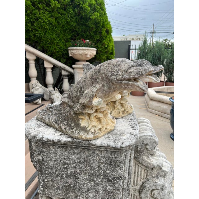 Pair of Weathered French Cement Dolphin Fountain Spouts, Circa 1970s For Sale In Dallas - Image 6 of 16