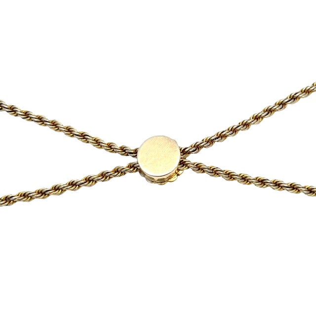 Modern 14k Yellow Gold Vintage Rope Watch Chain With Turquoise & Seed Pearls For Sale - Image 3 of 5