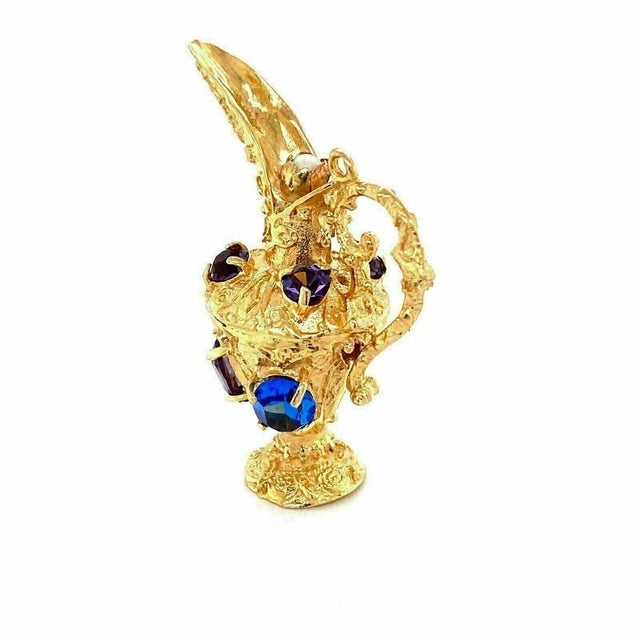 Mid 20th Century Mid 20th Century Amethyst & Sapphire 14k Yellow Gold Water Jug Charm Pendant For Sale - Image 5 of 8
