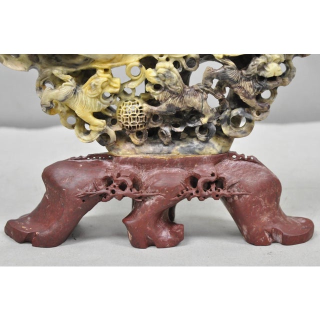 Stone Vintage Chinese Carved Soapstone Foo Dog Figural Incense Burner Sculpture For Sale - Image 7 of 13