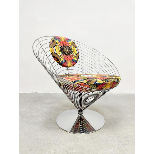 Vintage Wire Cone Easy Chair Alpha Owl Print by Verner Panton for Fritz Hansen, 1980s For Sale - Image 3 of 7
