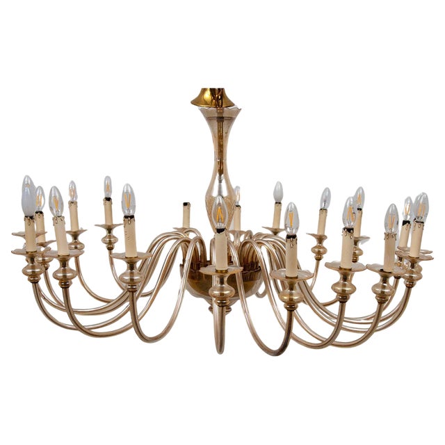 Large 24-Arm Amber Murano Glass Chandelier, 1950 For Sale