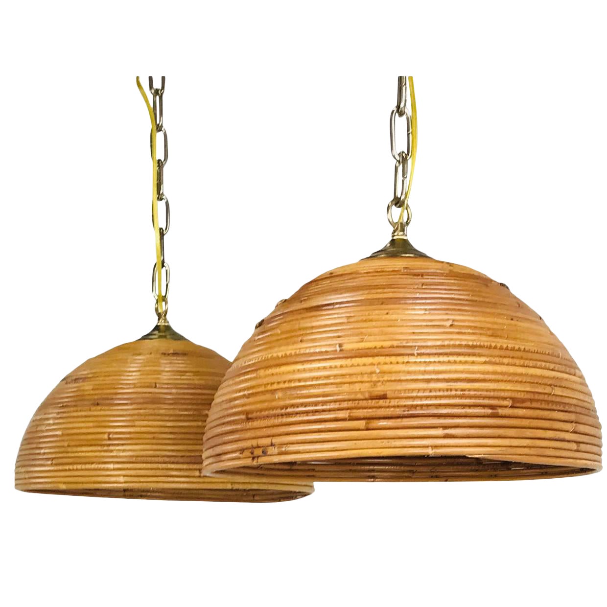 Pair of Rattan Dome Pendants Chairish