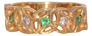 The Blarney: Designer Emerald and Natural Diamond Celtic Band in Yellow Gold