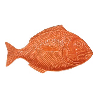 Vintage Bordallo Pinheiro Orange Ceramic Portugal Fish Plate For Sale
