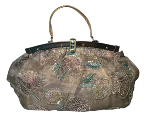 Fendi Sheer Silk Organza Hand Beaded Floral Embroidered Tote