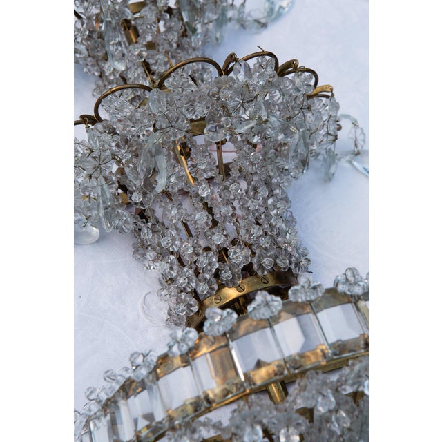 Large French Wall Sconces in Brass and Crystal, 1940s, Set of 2 For Sale - Image 12 of 14